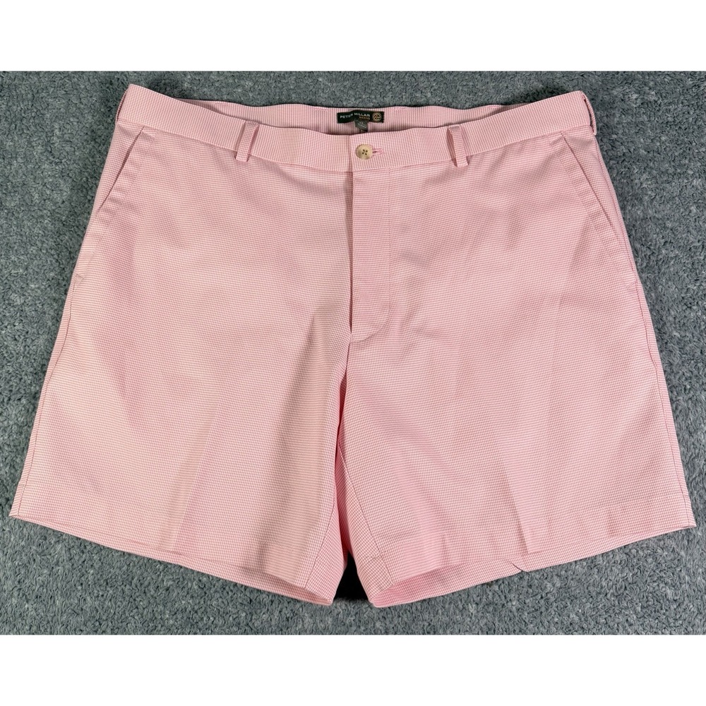 Peter Millar Men's 38 Wicking Houndstooth Pink Performance Golf Shorts 7" Inseam